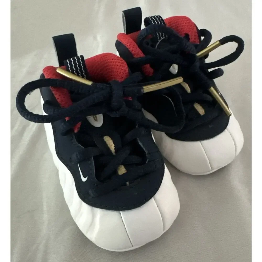 NIKE LITTLE POSITE ONE FOAMPOSITES OLYMPIC RED WHITE BLUE SHOES BABY BOY SIZE 1C